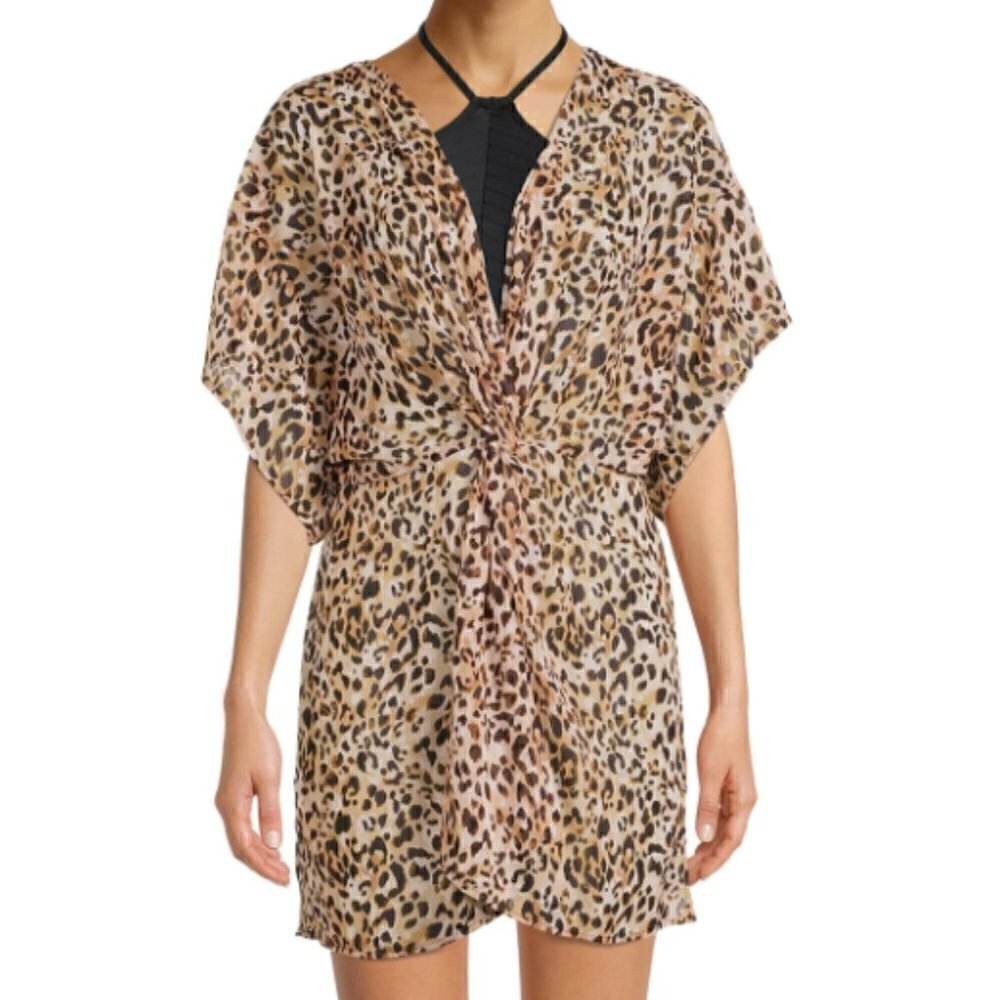 Nwt- Time and Tru's chiffon twist front Leopard Print cover up
